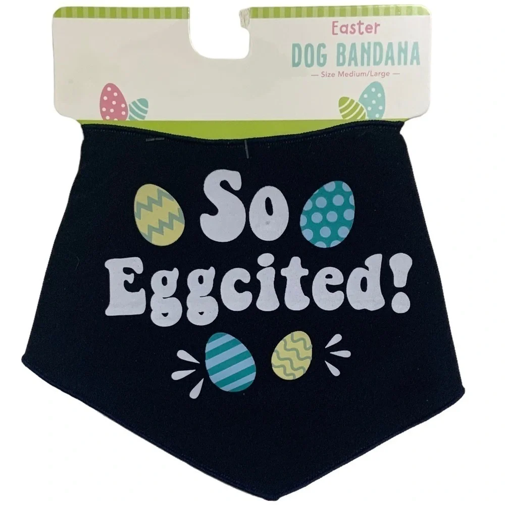 Easter Dog Bandanna Adjustable Tie On Dog Accessory Blue Multicolor Med/Large